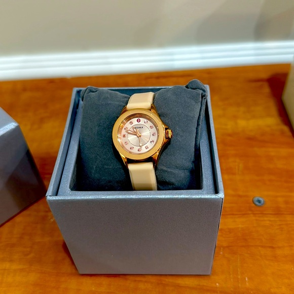 Michele Rose Gold Pink Silicone Strap Women’s Watch